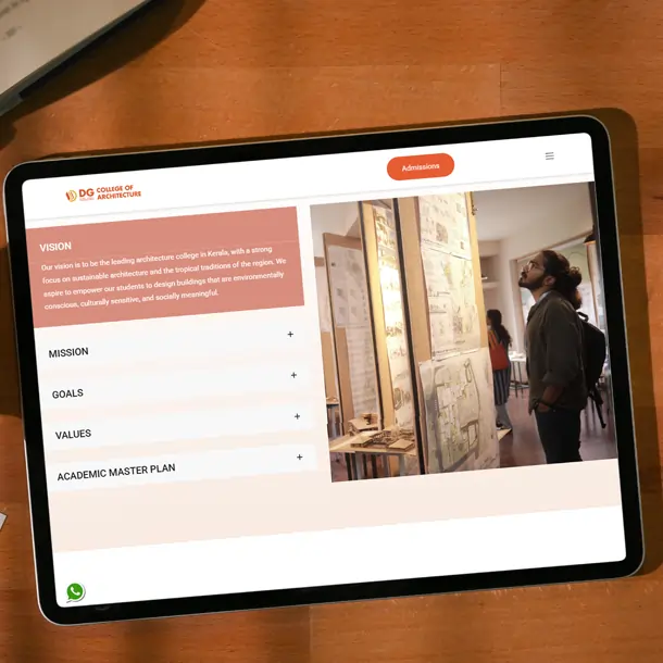 DG college of architecture website ipad view