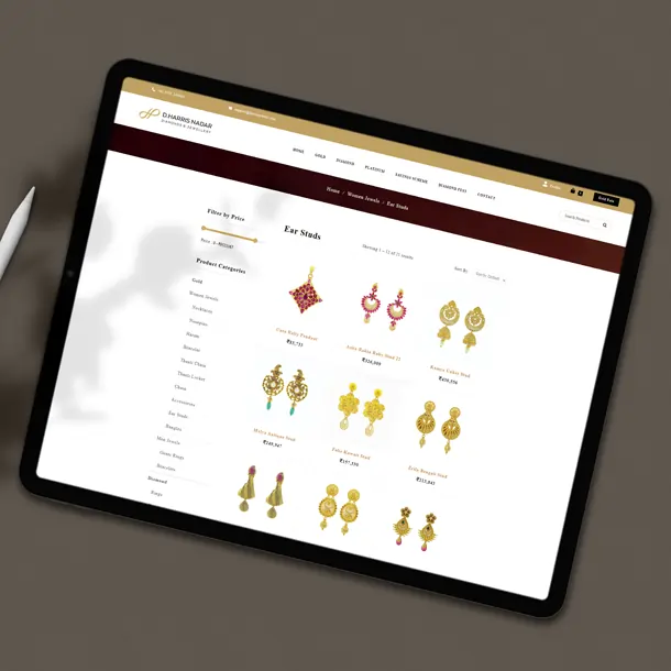 Harris nadar jewellery webiste tab view