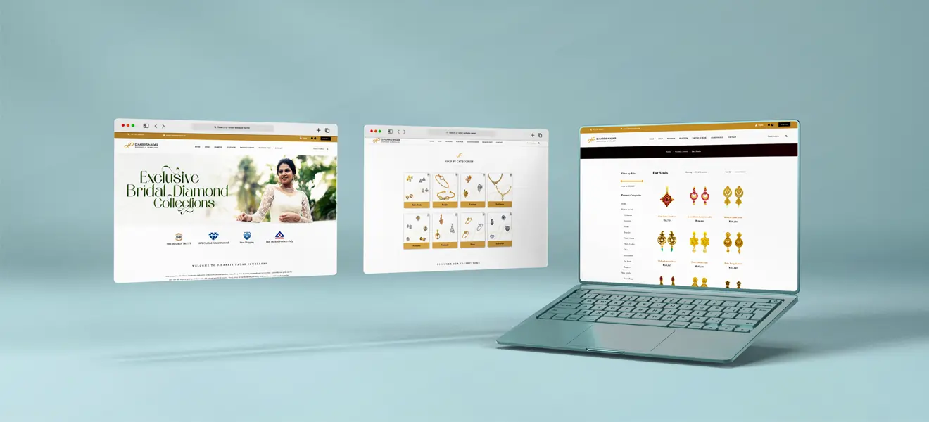 Harris Nadar Jewellery in three screen